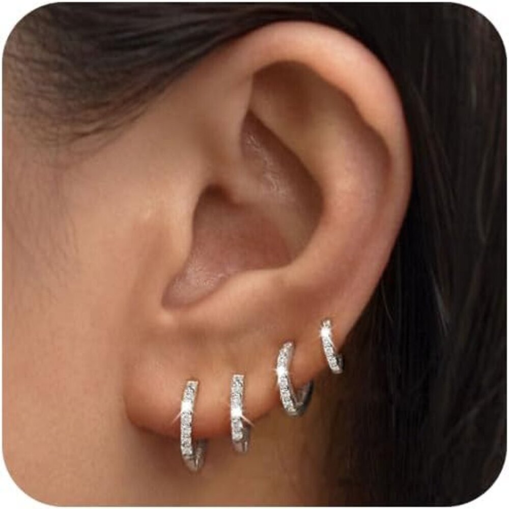 Elegant 4-Pair Silver Hoop Earrings Set - Lightweight Huggies For Sensitive Ears